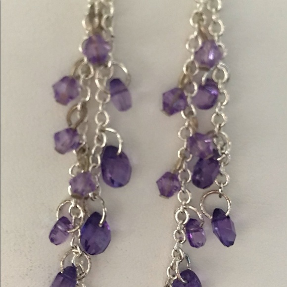 Silver Chain Purple Teardrop Long Earrings - Picture 2 of 6